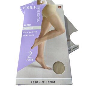 Silk Impressions Shimmer Sheer Pantyhose Size Medium Beige 20 Denier 2 Pairs NEW